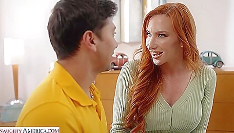 Busty redhead gets fucked and filmed as she has a deepthroat