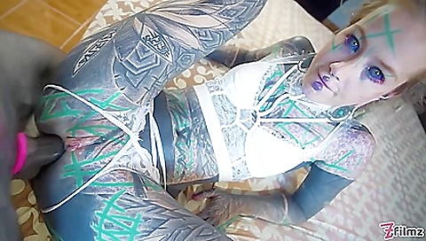 Tattooed blonde with a small ass gets her pussy and anus fucked