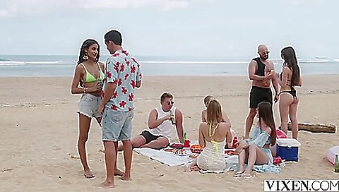 Brunette is having fun with her lover on the couch