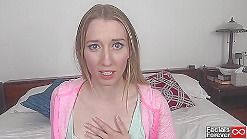 Blonde beauty with a nice face is ready to give a facial