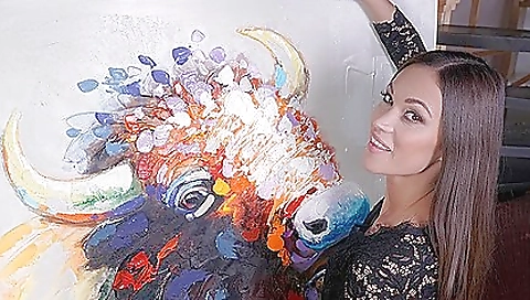 Blonde with a sexy face and long hair is fucked in vr