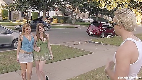 Busty blondes and a big dick man at each other's throats