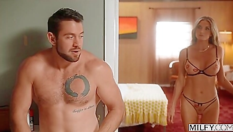 Busty cougar in black lingerie gets anal sex with a dildo