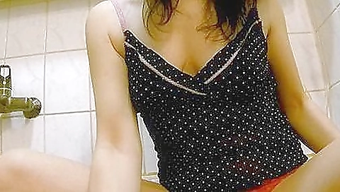 Hot redhead slut in the bathroom getting her mouth pounded