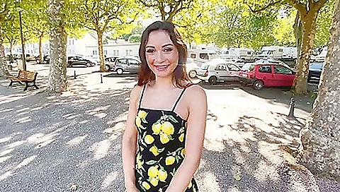 Fingering a babe in a sexy black trench coat and white stockings