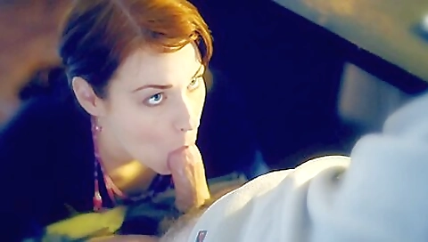 Sexy redhead babe gets a creampie in her cunt in the office