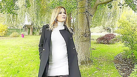 Busty blonde hostess with huge boobs and a perfect face