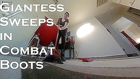 Giantess Sweeps In Combat Boots - Unaware Giantess