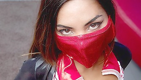 Sexy teen is wearing a mask and playing spider man in vr porn