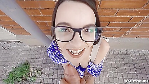 Gorgeous brunette teen 18+ takes pussy cock in the open