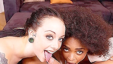 Ebony brunette is fucking two horny boys in a vr threesome