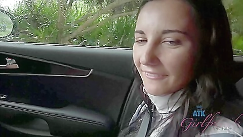 Hot brunette in a sexy outfit is getting fucked outdoors