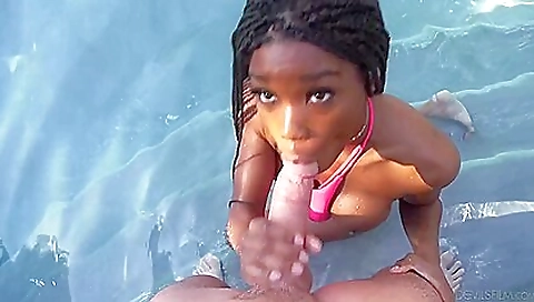 Brunette ebony girl is getting pounded in the pool
