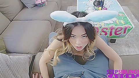 Asian step-sister with a tattooed belly enjoys fucking