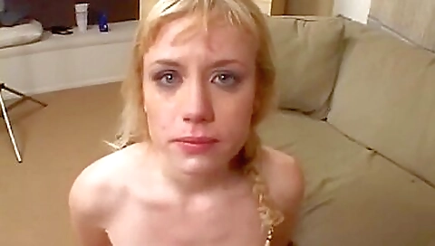 Blonde hottie with hot tits and a juicy pussy sucking cock